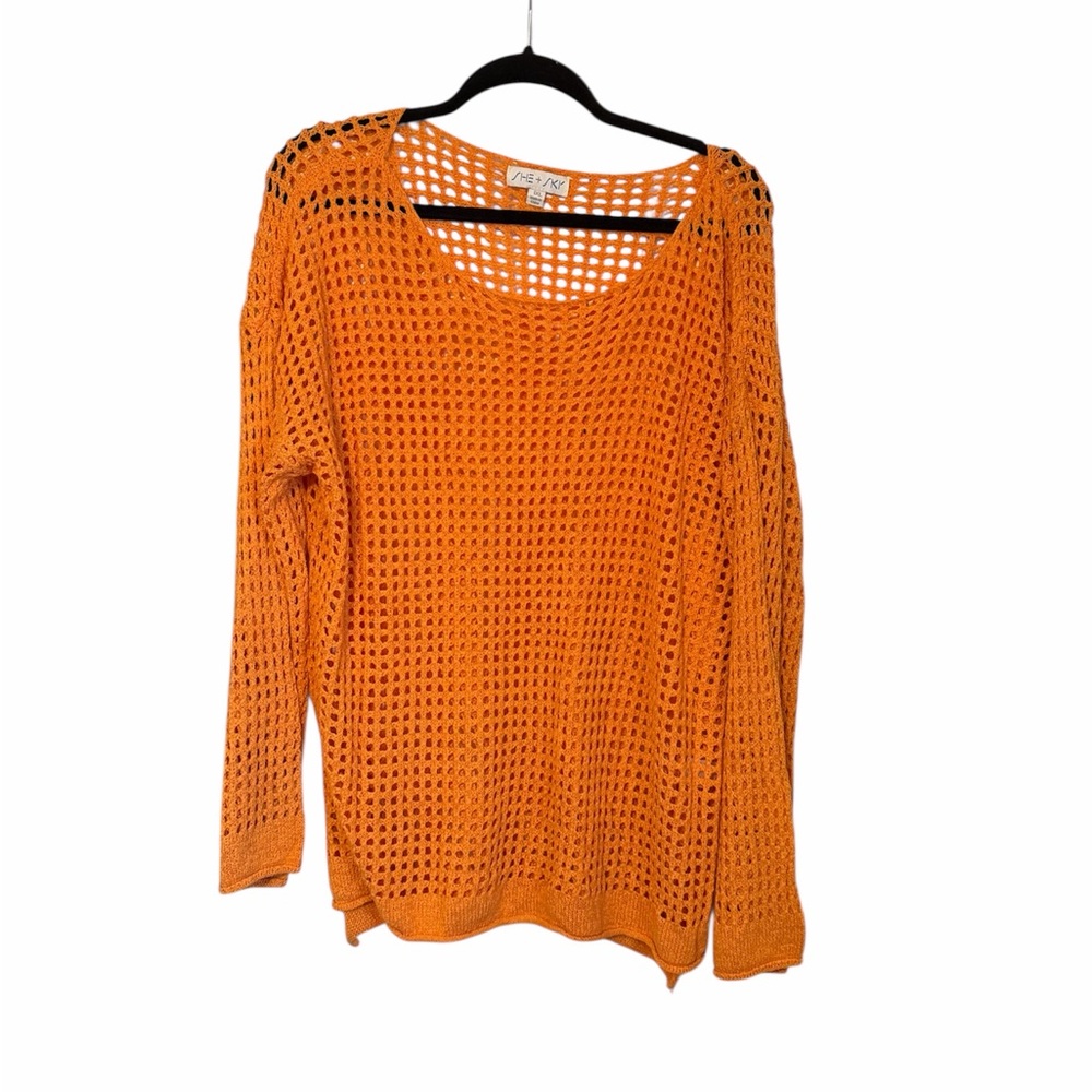 She + Sky Open-Knit Scoop Neck Sweater • Orange